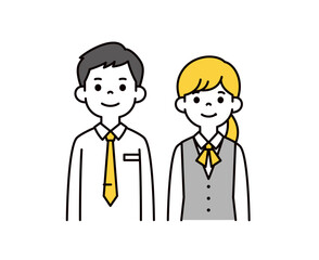 Fototapeta premium 制服・スーツを着た若い男女の銀行員・新入社員・ビジネスマンの上半身ベクターイラスト素材セット