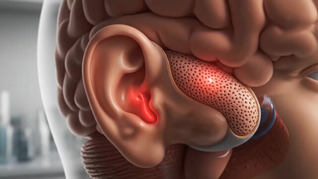 Medical Visualization of Human Ear Inflammation and Inner Ear Structures Displaying Pain and Potential Infections Detailing Anatomy and Pathology