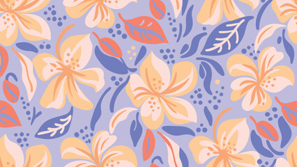 Retro inspired graphic design featuring stylized orange lilies and abstract floral elements perfect for vintage themed projects and decorative applications