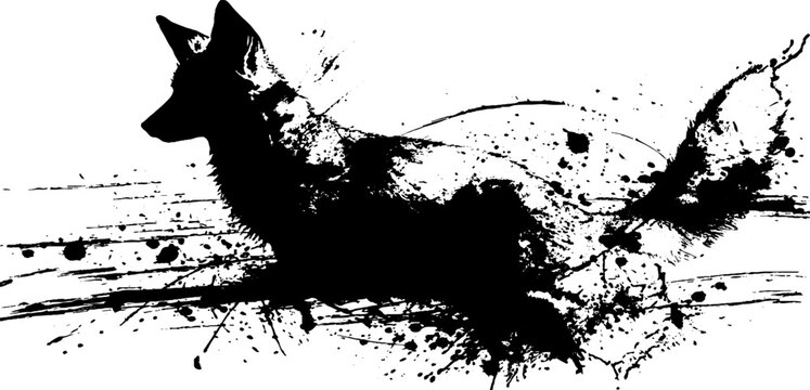 Black ink splatter art of a wolf track silhouette for tattoo or minimal design