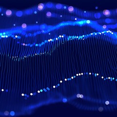 Abstract Blue Technology Background with Glowing Lines and Bokeh Lights