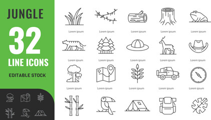 Jungle line editable icon set. .vector illustration Isolated on transparent background

