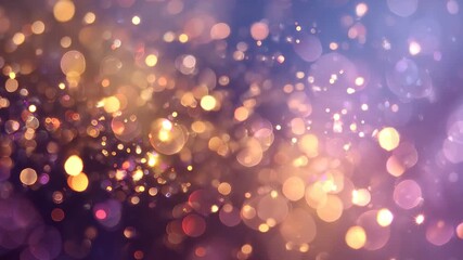 Abstract bokeh background with blurred lights festive purple and gold glitter perfect for holiday and celebrations - Powered by Adobe
