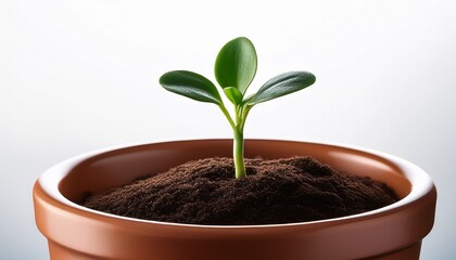 delicate sprout in a glazed ceramic pot