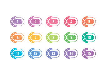 Fifteen-option multi-color button set. Fifteen-step button interface. Button set for business, technology, and education