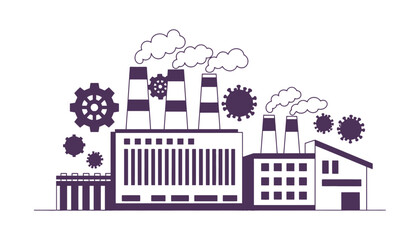 Naklejka premium Industrial pollution with virus and gears stock illustration