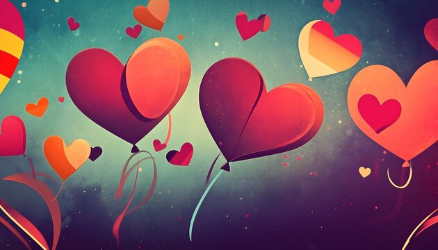 Hearts, balloons, confetti. - Powered by Adobe