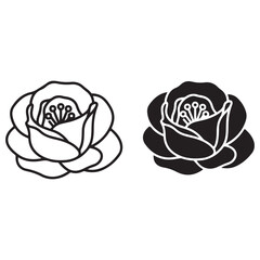Stylized Rose Flower Illustrations: Black Outline and Silhouette Designs