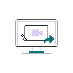 Export video icon. Vector linear illustration isolated on a white background.