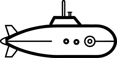 Stylized Submarine Line Drawing with Periscopes and Sonar Detail