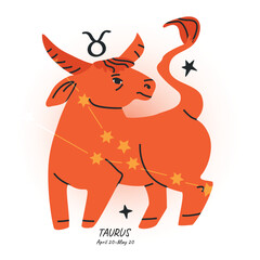 TAURUS horoscope character. Celestial element or zodiac sign. Bright modern hand drawn vector