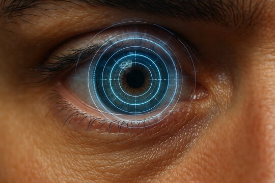 Futuristic Human Eye with Digital Biometric Scan Interface - Powered by Adobe