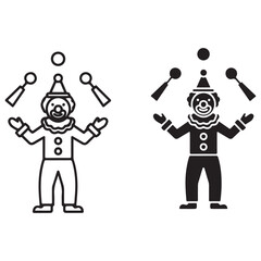 Happy Clown Juggling Ball and Clubs Outline and Solid Icons