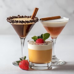 Three delightful cocktails garnished beautifully.