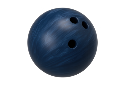 Blue marble-patterned bowling ball with three finger holes