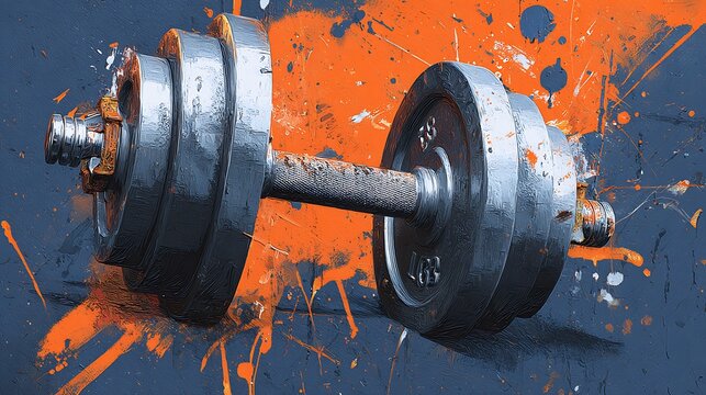 Weightlifting dumbbell on a vibrant abstract grunge background