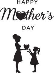 happy mother’s day silhouette illustration featuring caring mother holding child in elegant minimal design