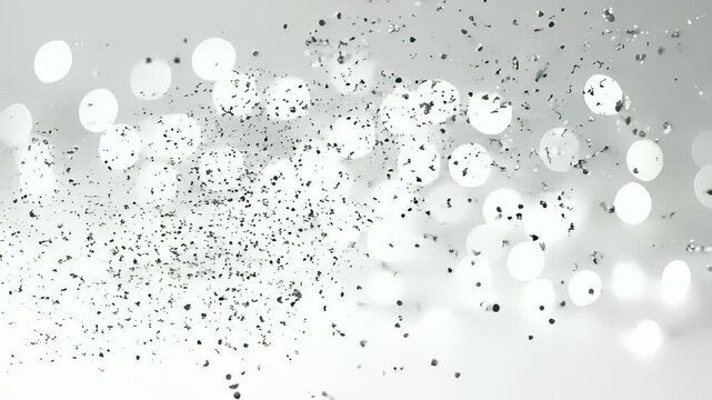 Bokeh lights create an innovative technology inspired background featuring plane flying through clear blue sky, bubbles floating gently, scattered black dots, and white background with intricate.