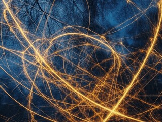 Obraz premium Dynamic display of orange sparks dancing against a dark backdrop creating an imaginative abstract scene full of energy and movement
