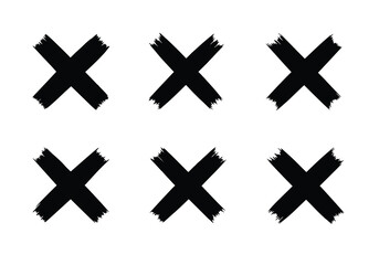Obraz premium Six black grunge hand drawn cross mark isolated on