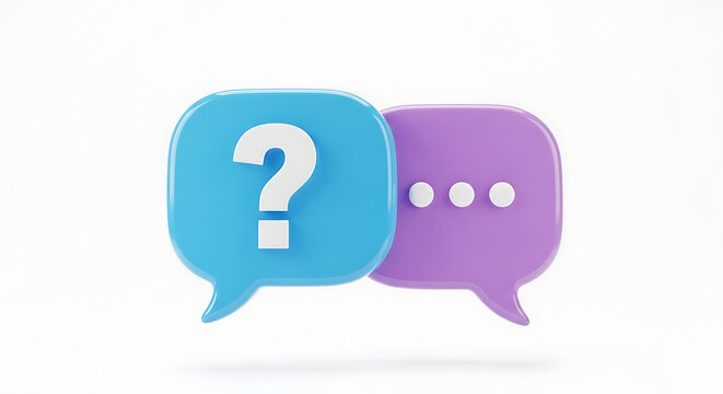 Two speech bubbles, one with a question mark and the other with dots, symbolizing communication and inquiry