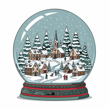 Christmas Snow Globe with Winter Village and Falling Snow