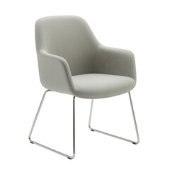 Fototapeta premium Modern light gray armchair with metal legs isolated on transparent background