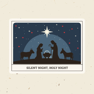 Minimalist Nativity Scene Silhouette with Star and Silent Night Text