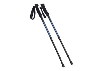 Two adjustable trekking poles with foam grips and wrist straps