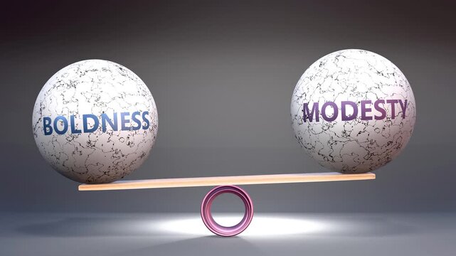 Boldness and modesty in balance - balancing stones on a scale symbolizing harmony, equity and equilibrium between boldness and modesty. Harmonious and beneficial situation.