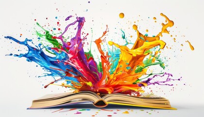 Exploring Imagination: A Vibrant Explosion of Colors Emanating from an Open Book, Symbolizing Creativity and the Joy of Reading