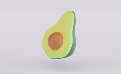 Avocado cut in half isolated on white background. 3d illustration.