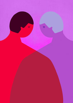 Two people looking at each other minimal composition