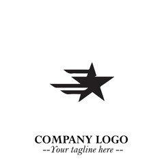 Black Star Moving Fast Logo Symbol in Dynamic Minimal Vector Style on Clean White Background