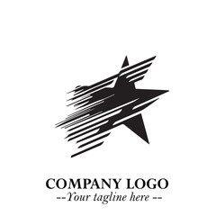 Black Star Moving Fast Logo Symbol in Dynamic Minimal Vector Style on Clean White Background