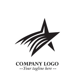 Black Star Moving Fast Logo Symbol in Dynamic Minimal Vector Style on Clean White Background
