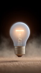 Illuminated Lightbulb on Textured Surface with Dark Background Creating Warm Glow Effect