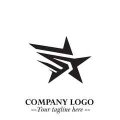 Black Star Moving Fast Logo Symbol in Dynamic Minimal Vector Style on Clean White Background