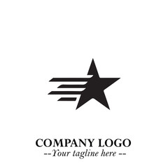 Black Star Moving Fast Logo Symbol in Dynamic Minimal Vector Style on Clean White Background
