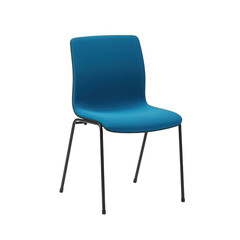 Modern blue plastic chair with metal legs isolated on transparent background