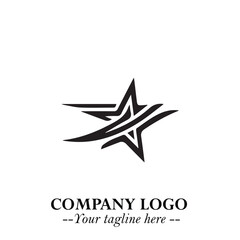 Black Star Moving Fast Logo Symbol in Dynamic Minimal Vector Style on Clean White Background