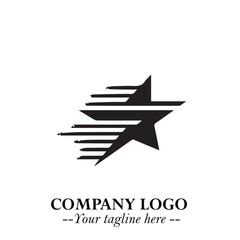 Black Star Moving Fast Logo Symbol in Dynamic Minimal Vector Style on Clean White Background