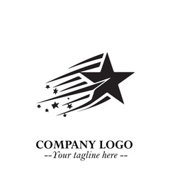 Black Star Moving Fast Logo Symbol in Dynamic Minimal Vector Style on Clean White Background