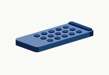 Isometric view of a blue remote control with circular buttons, isolated on a white background