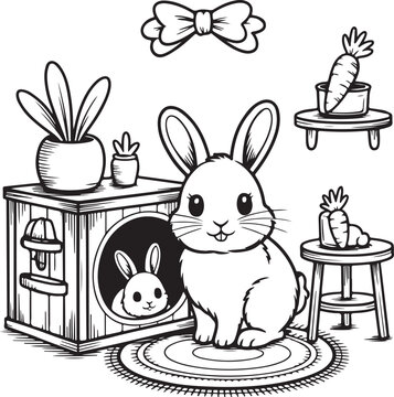 cute bunny rabbit home black and white clip art preview