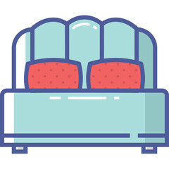 Light Blue Tufted Loveseat With Red Cushions Minimalist Flat Design Icon Isolated on Transparent Background Vector