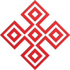 Intricate Red Geometric Symbol With Square Elements And Interlocking Lines On A White Background