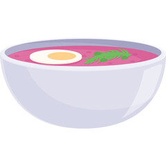 Pixel Art Bowl of Beet Soup with Egg and Greens on Transparent Background