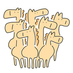 ゆるくてかわいい馬のたくさんの群れ　正月素材