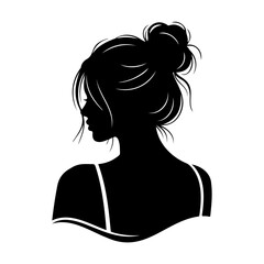 Silhouette of a woman with a messy bun looking over her shoulder art
